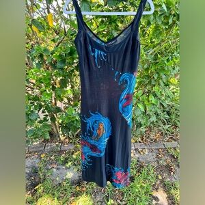 Betsey Johnson Koi Fish Tattoo Franky for Betsey Vintage Bodycon Slip Dress S